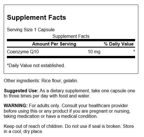 Swanson CoQ10 Mini Cap 10 mg, capsules sur fond blanc