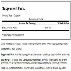 Swanson Coques de Noix Noires 500 mg 60 Capsules arrière