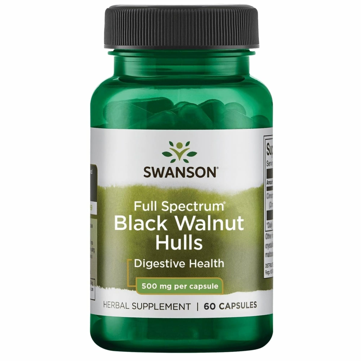 Swanson Coques de Noix Noires 500 mg 60 Capsules avant