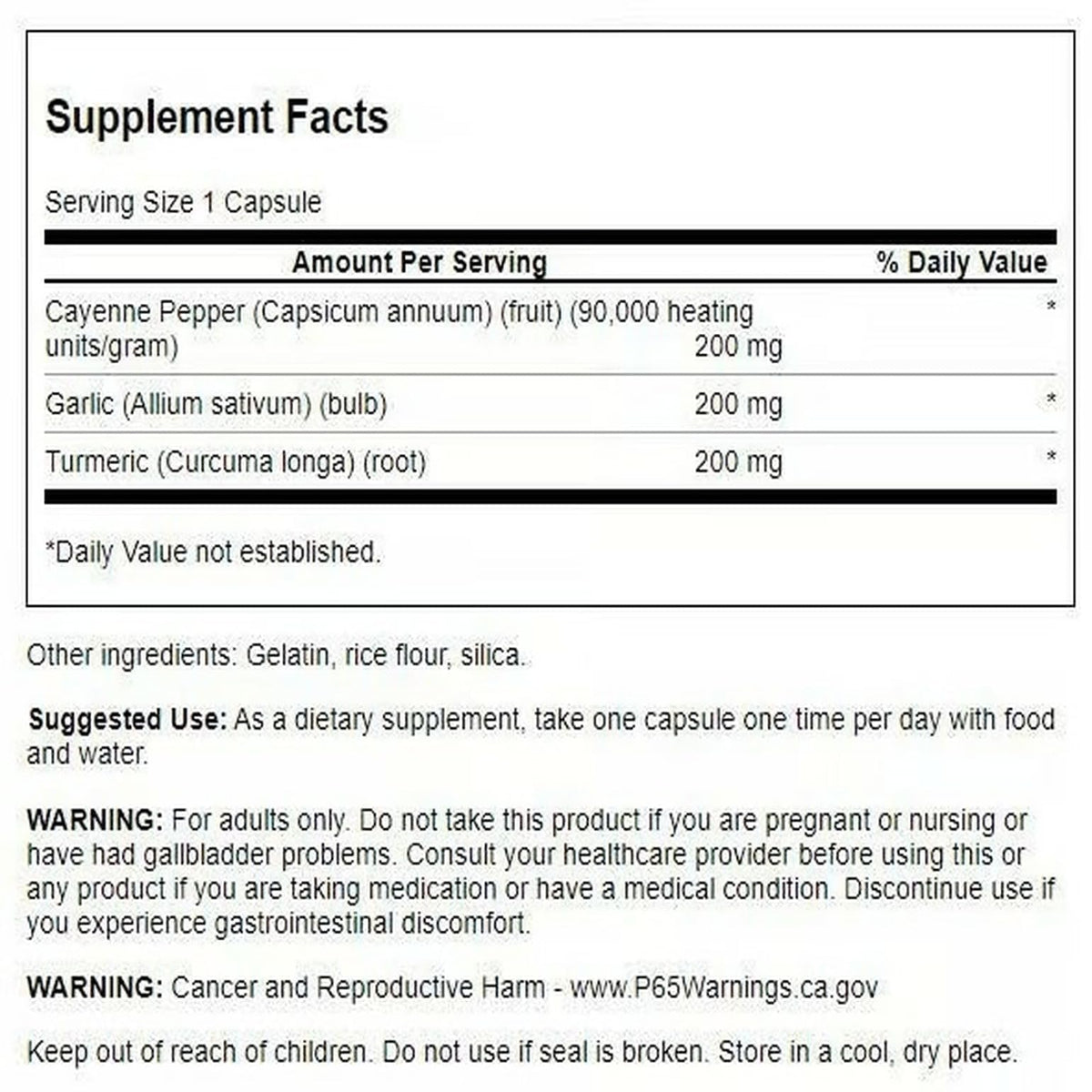 Swanson Curcuma Ail & Cayenne 60 Capsules boîte arrière