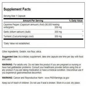Swanson Curcuma Ail & Cayenne 60 Capsules boîte arrière