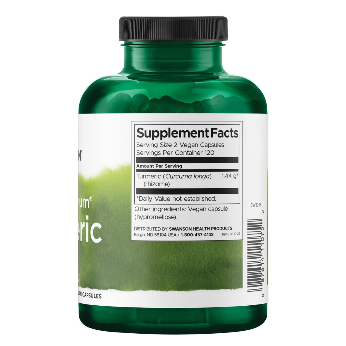 Swanson Curcuma Curcumine, capsules sur fond blanc