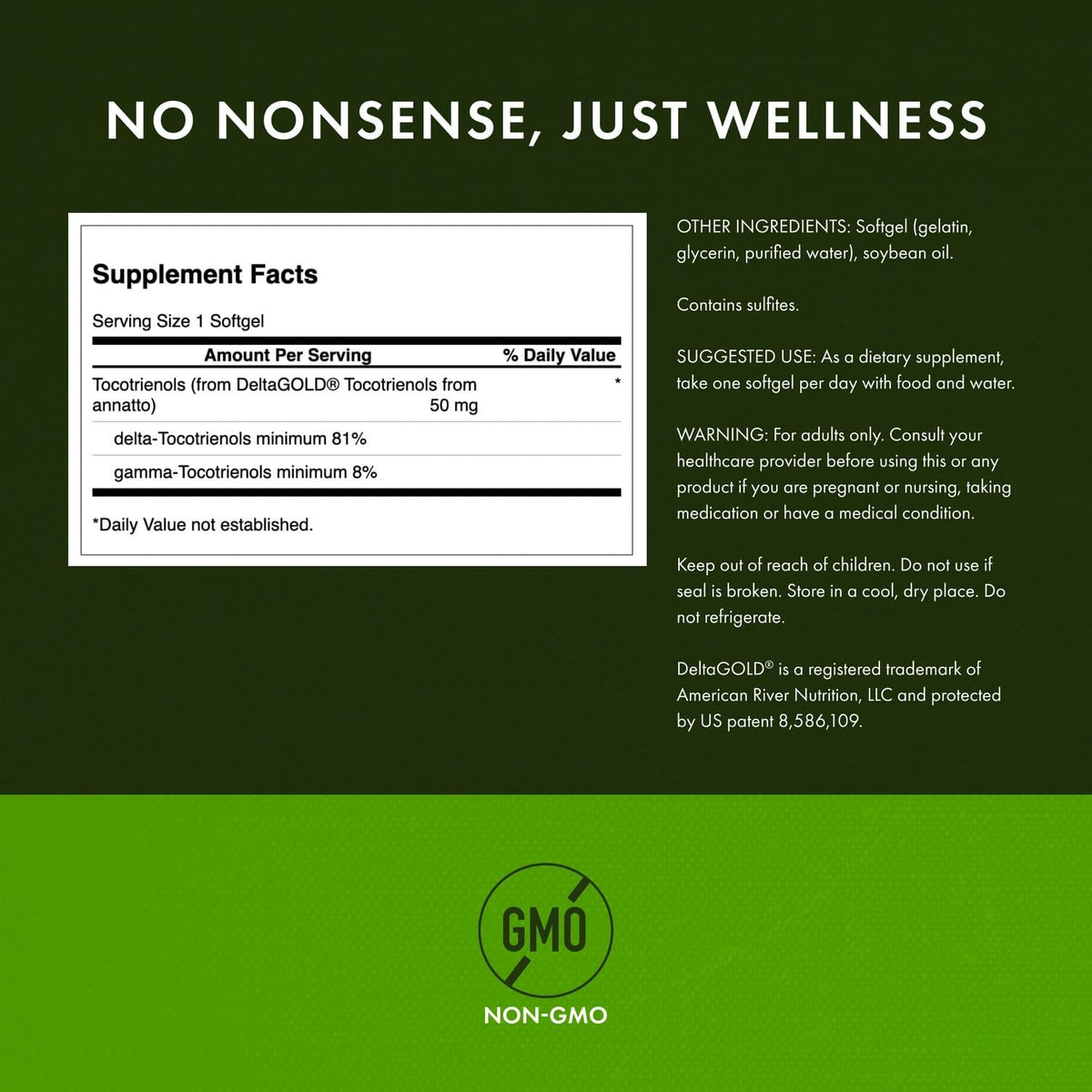Swanson Deltagold Tocotrienols 50 mg gélules molles arrière