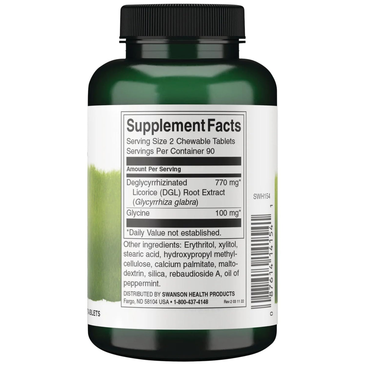 Swanson DGL Réglisse 385 mg 180 comprimés à mâcher, vue de côté