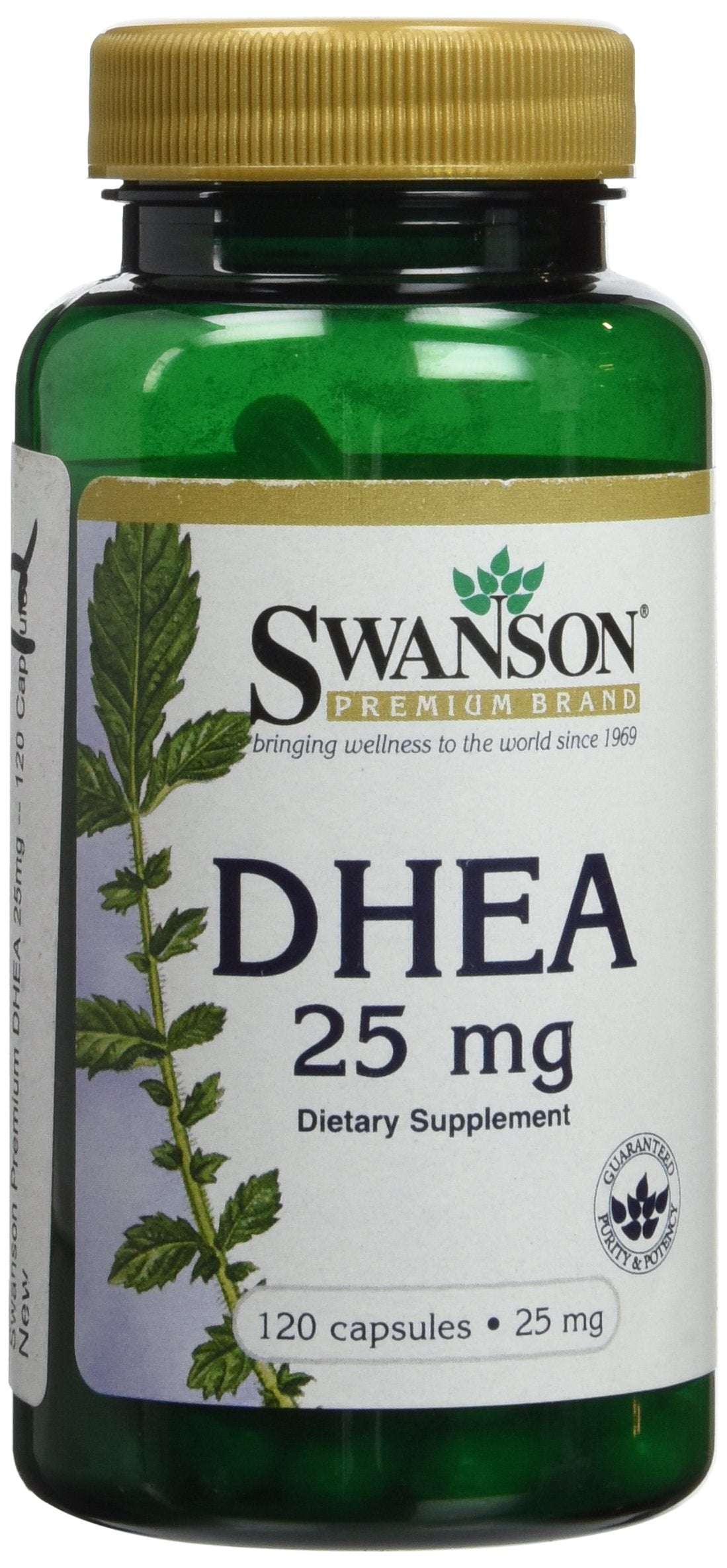 Swanson DHEA 25 mg 120 capsules, vue avant du flacon