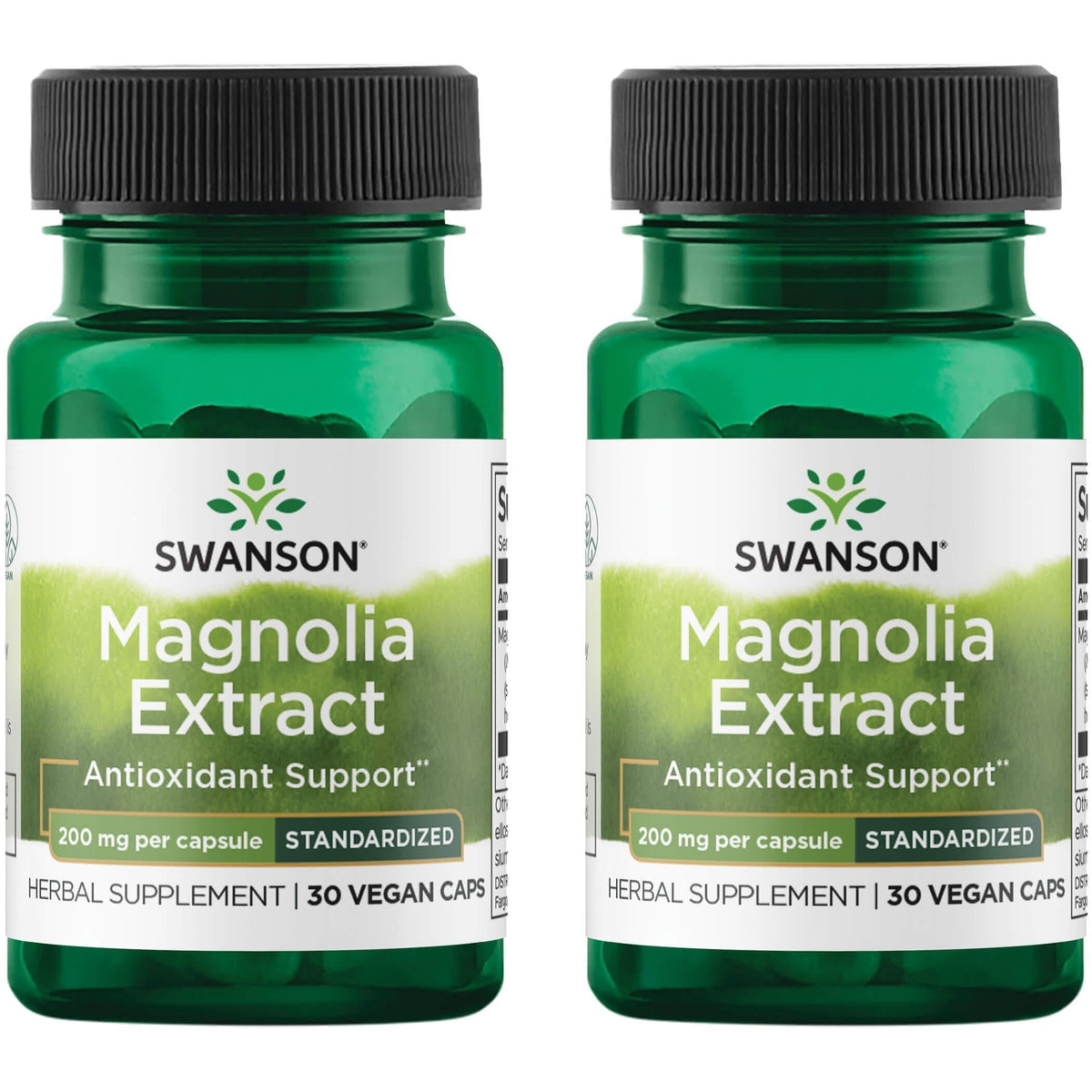 Swanson Écorce de Magnolia 200 mg, 30 capsules végétales, vue de face