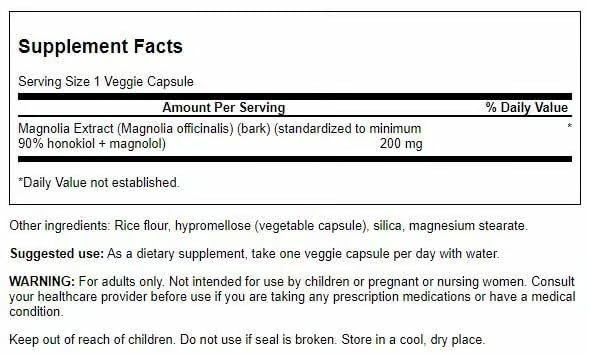 Swanson écorce de magnolia 200mg - capsules végétales dans un bol