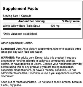 Swanson Écorce de Saule Blanc 400 mg 90 Capsules - vue de dos