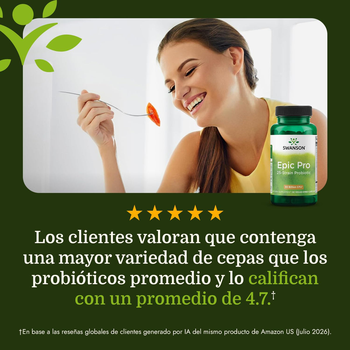 Swanson Epic-Pro Probiotique sur une table avec des ingrédients