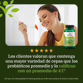 Swanson Epic-Pro Probiotique sur une table avec des ingrédients
