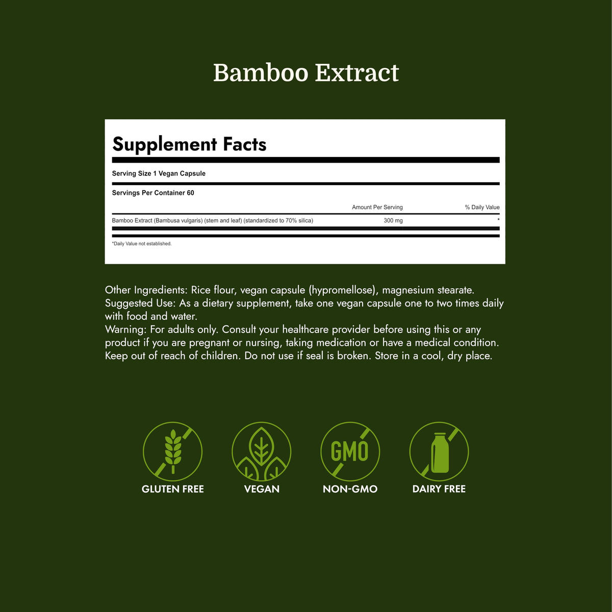 Swanson Extrait de Bambou 300 mg avec verre d'eau