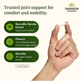 Swanson Extrait de Boswellia Serrata 125 mg, capsules végétales sur fond blanc