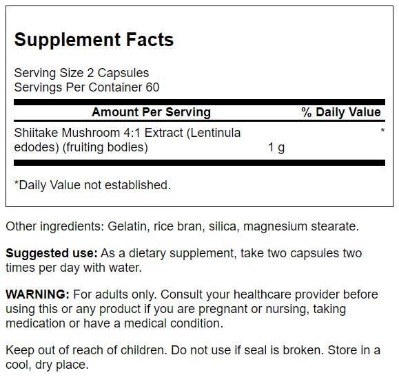 Swanson Extrait de Champignon Shiitake 500 mg 120 Capsules - vue arrière