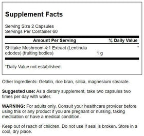 Swanson Extrait de Champignon Shiitake 500 mg 120 Capsules - vue arrière