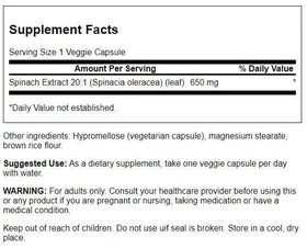 Swanson Extrait de Feuille d'Épinard 650 mg emballage et informations