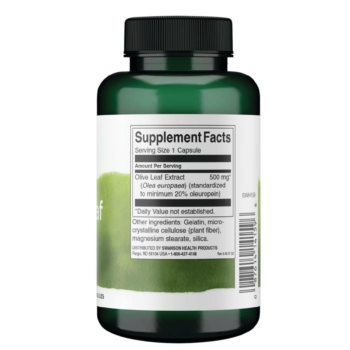 Swanson Extrait de Feuille d'Olivier 500 mg 120 Capsules - Vue arrière
