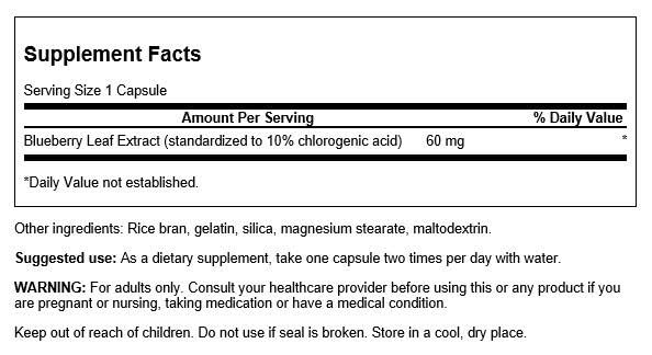 Swanson Extrait de Feuille de Myrtille 90 capsules côté emballage