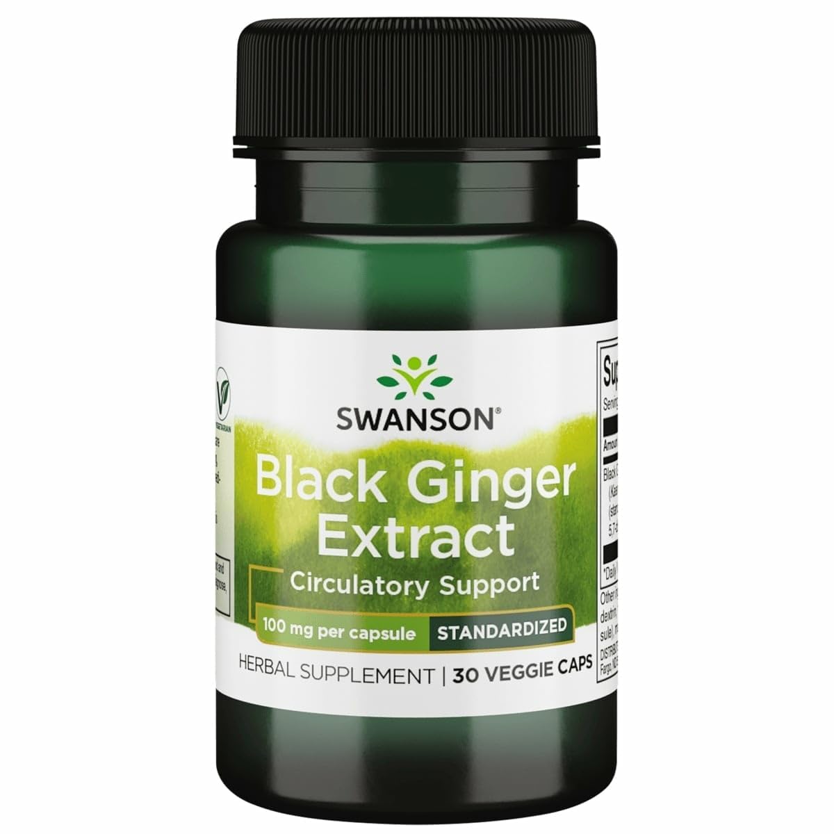 Swanson Extrait de Gingembre Noir 100mg capsules végétales devant l'emballage