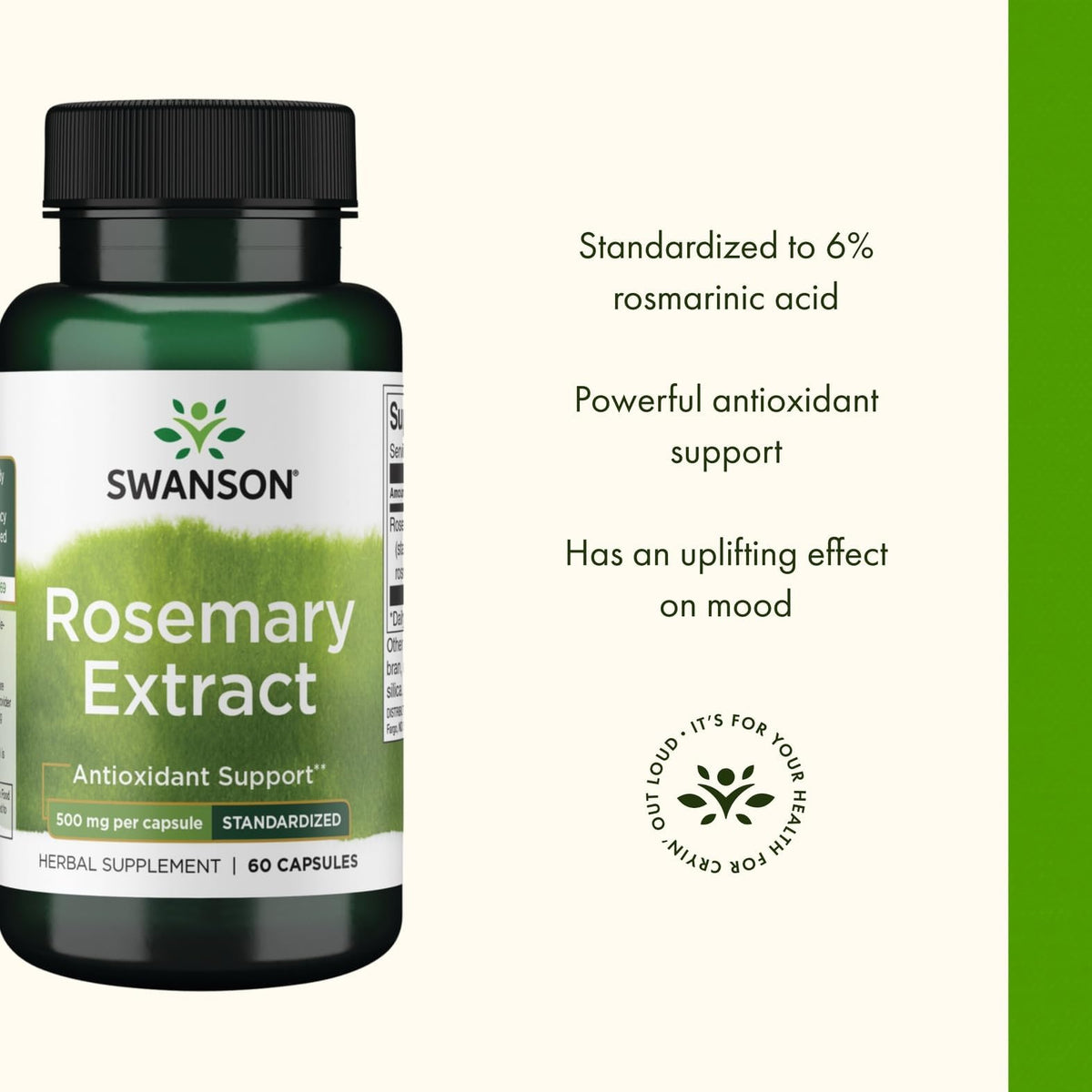Swanson Extrait de Romarin 500 mg, côté de l'emballage