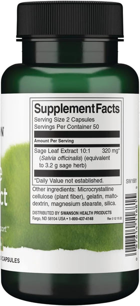 Swanson Extrait de Sauge 160 mg, capsules sur une surface en bois