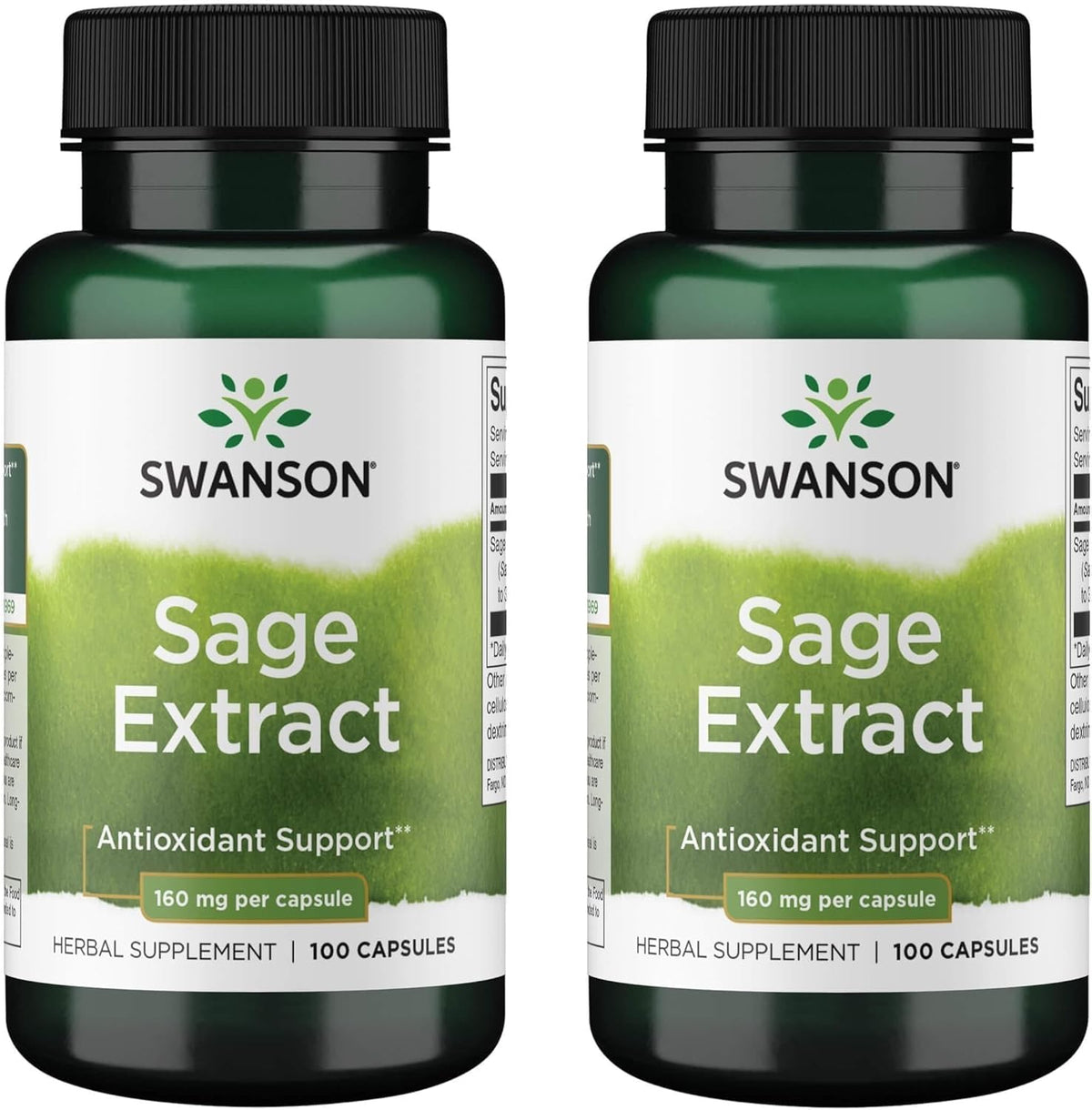 Swanson Extrait de Sauge 160 mg, flacon de 100 capsules vue de face