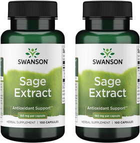 Swanson Extrait de Sauge 160 mg, flacon de 100 capsules vue de face