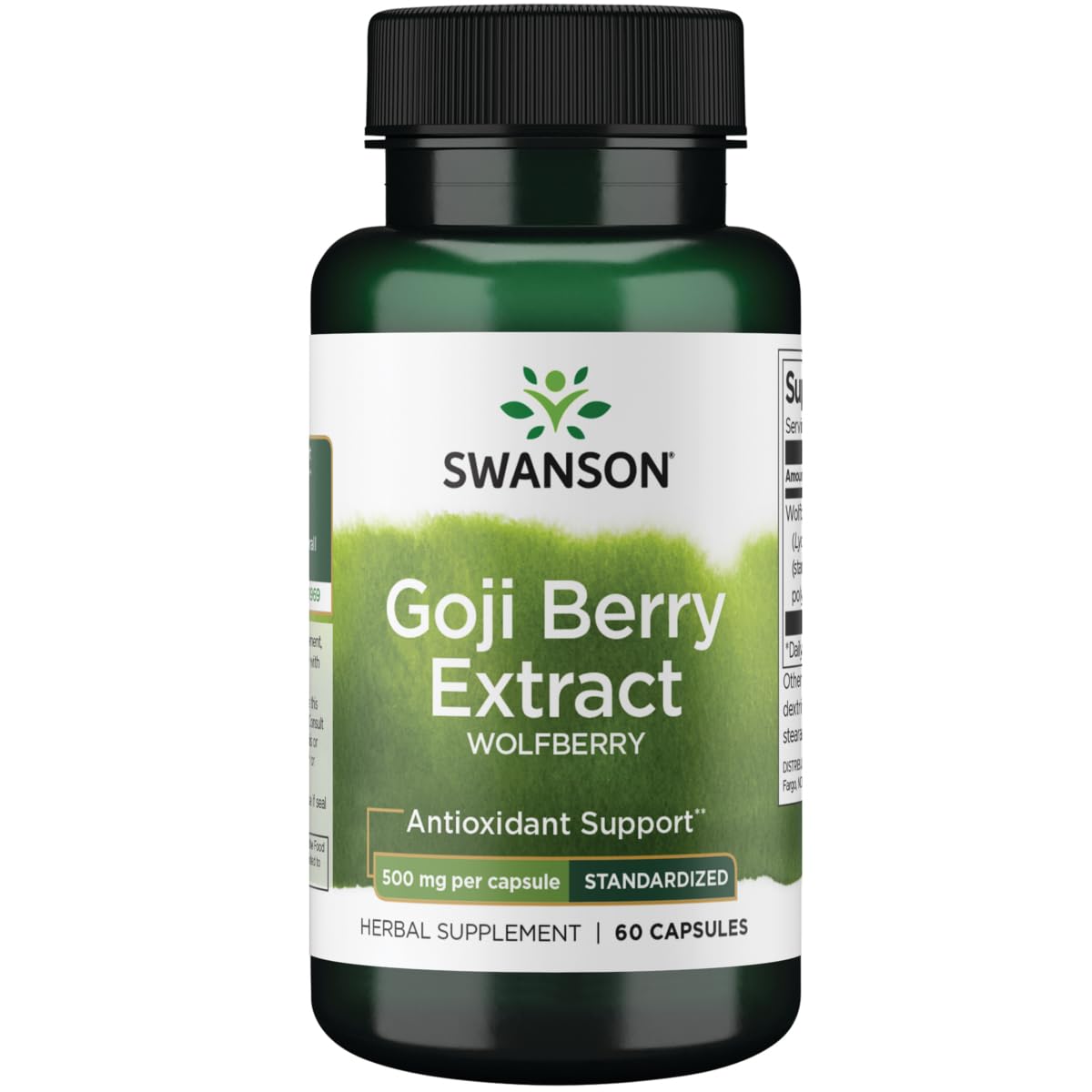 Swanson Extrait Standardisé de Baie de Goji 500 mg en capsules, vue avant