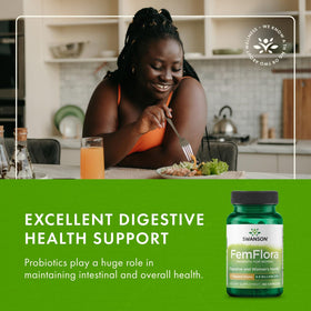 Swanson FemFlora Probiotique 60 Capsules avec une main tenant la boîte