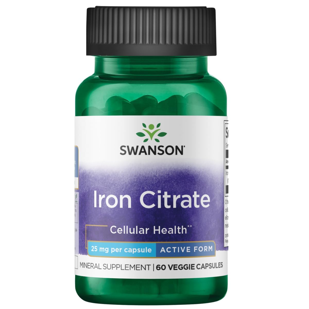 Swanson Fer Citrate 25 mg 60 gélules végétales, vue avant de l'emballage