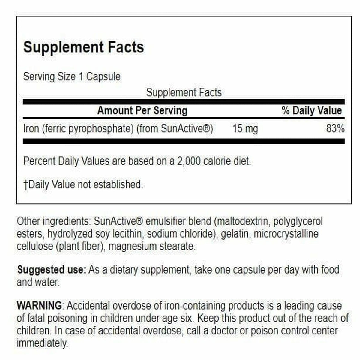 Swanson Fer Non-Irritant 15 mg 90 Capsules - Détails des capsules