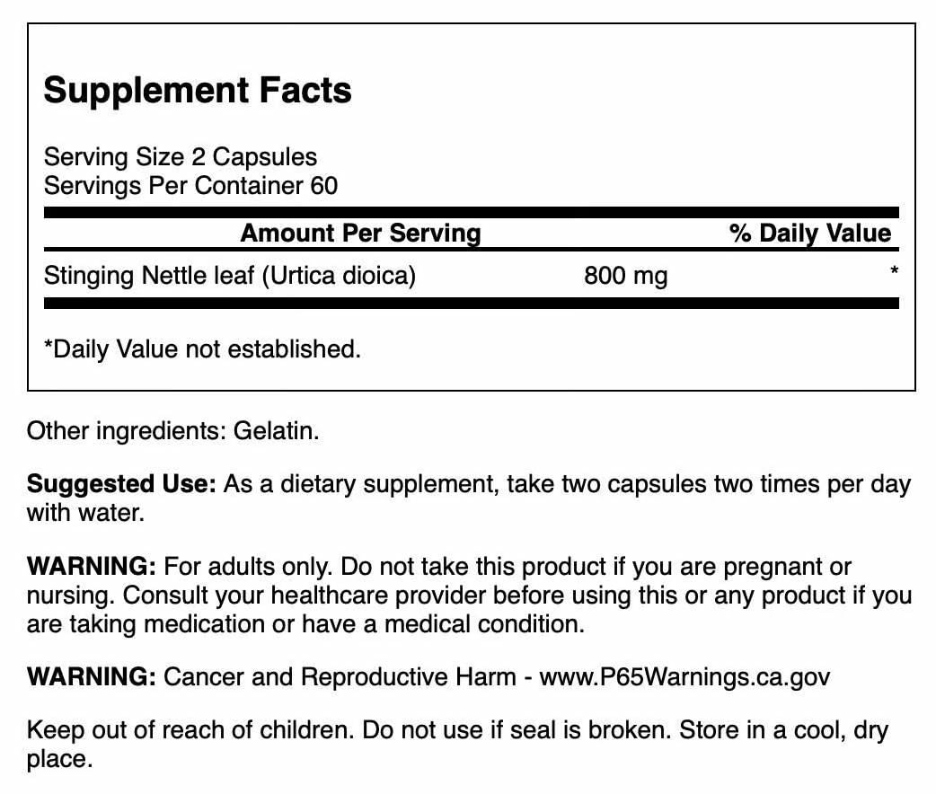 Swanson Feuille d'Ortie 120 capsules vue arrière