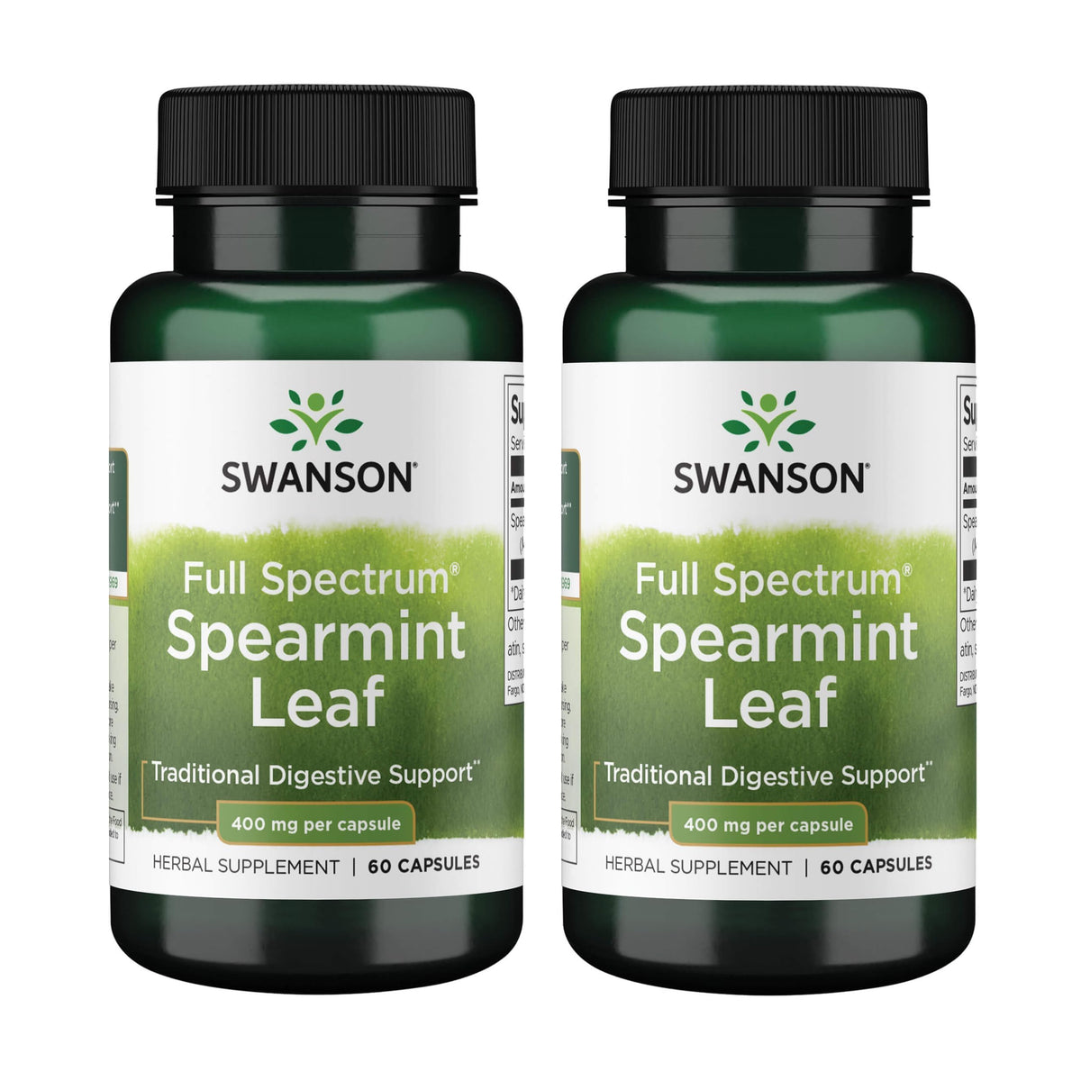 Swanson Feuille de Menthe Verte 400 mg, 60 capsules, vue de face