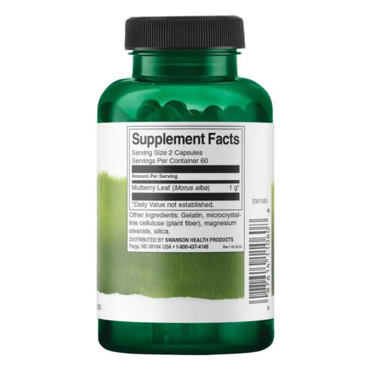 Swanson Feuille de Mûrier 500 mg, vue arrière du flacon
