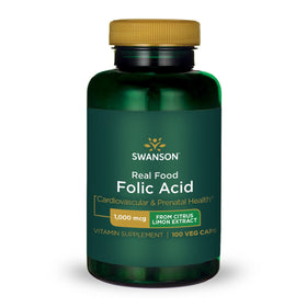 Swanson Folic Acid B-9 1000 mcg capsules végétales vue de face