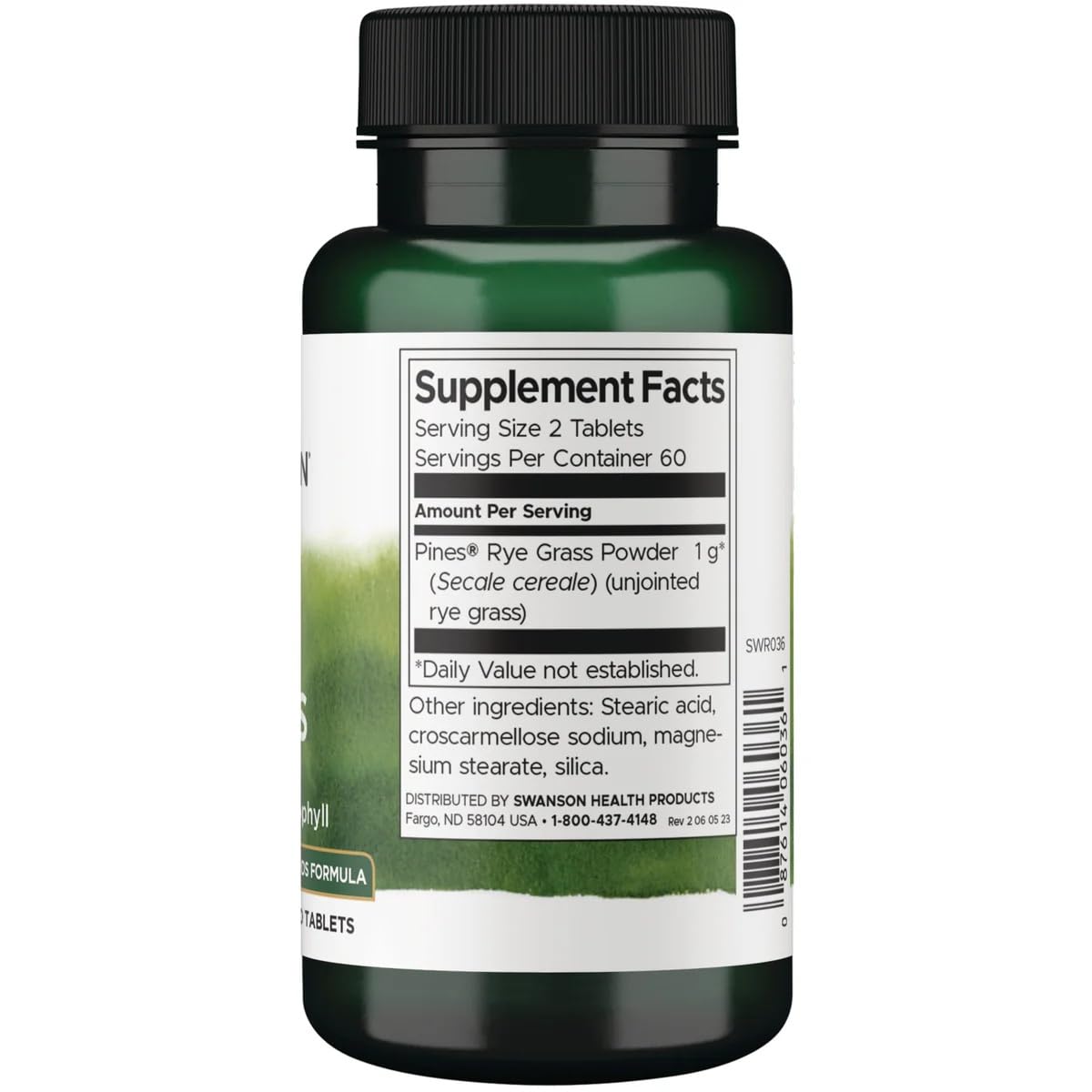 Swanson Formule Alimentaire à Base de Seigle 500 mg, dos de l'emballage