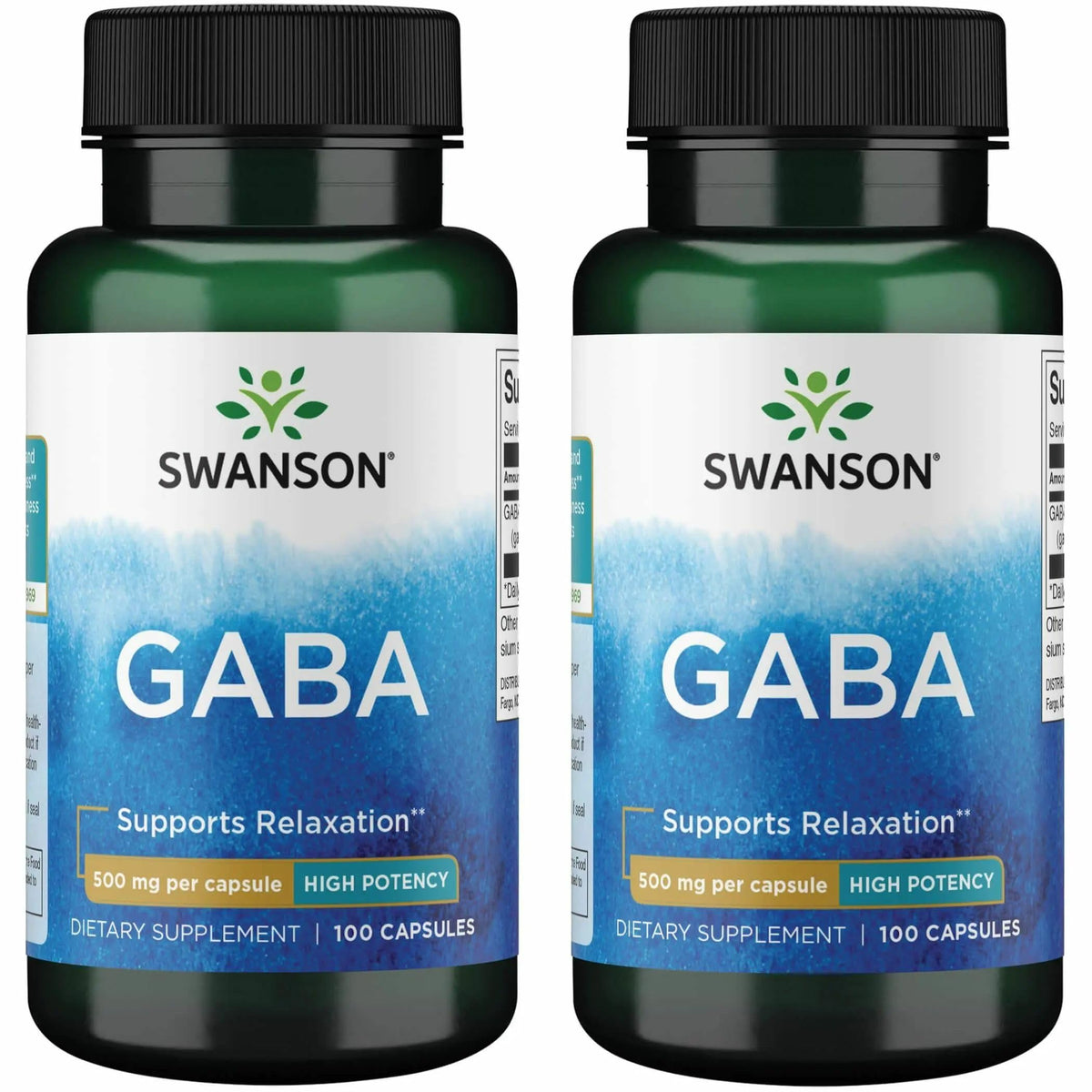Swanson GABA 500 mg 100 capsules vue de face