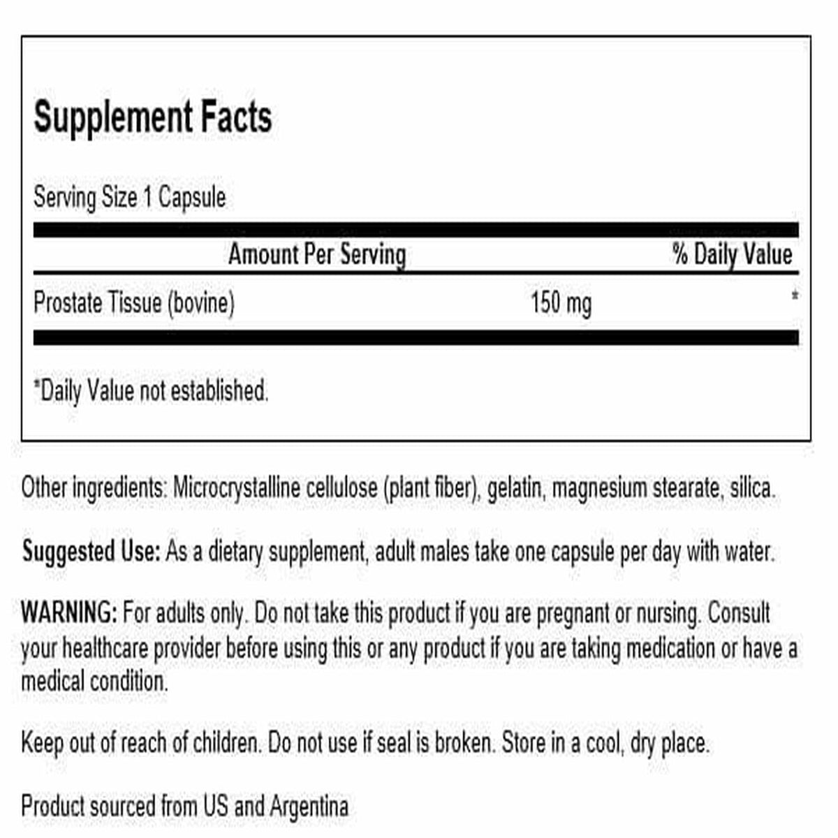Swanson Gélules Glandulaires de Prostate 150 mg, vue arrière de l'emballage