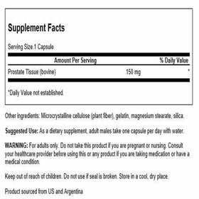 Swanson Gélules Glandulaires de Prostate 150 mg, vue arrière de l'emballage