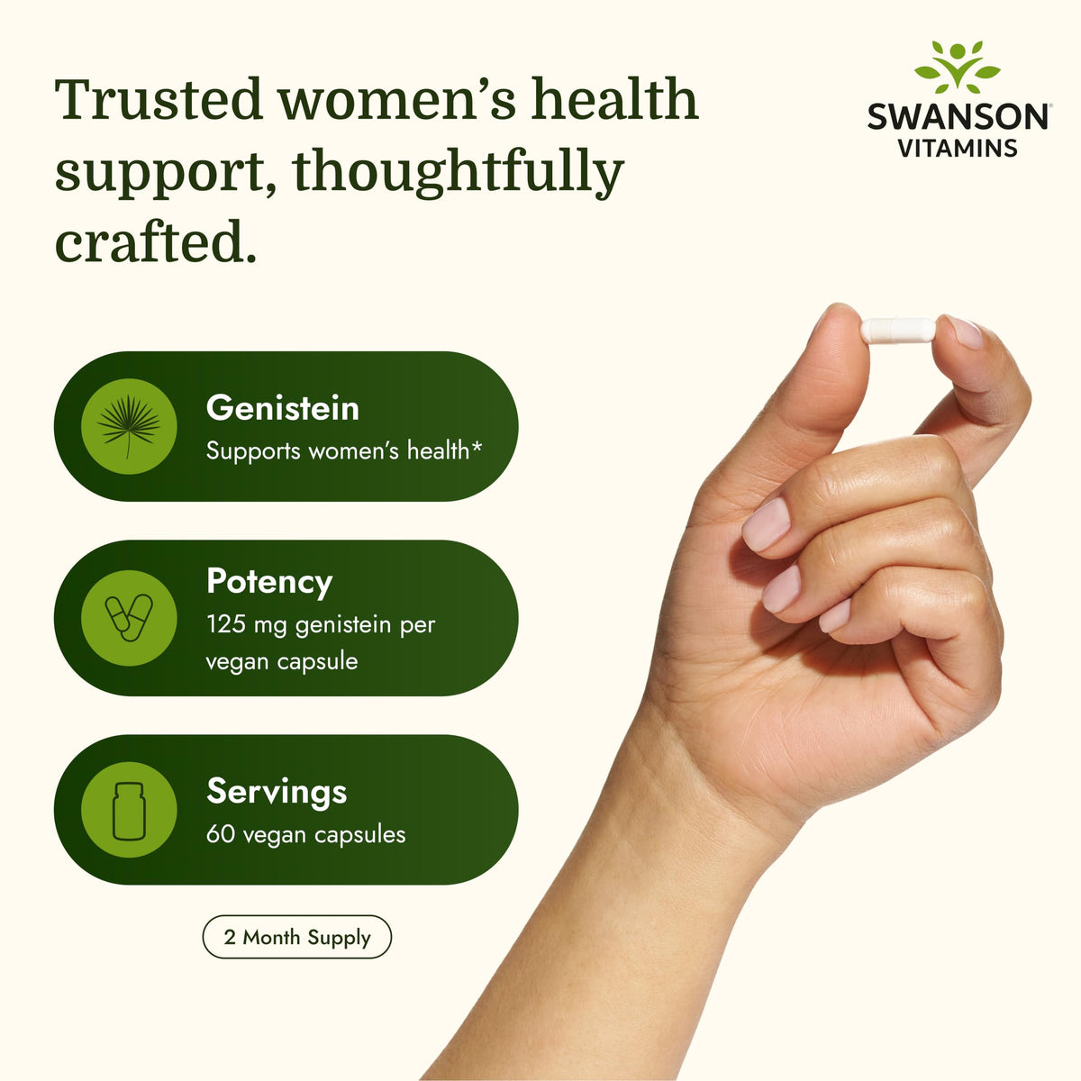 Swanson Genisteine capsules végétales avec étiquette visible