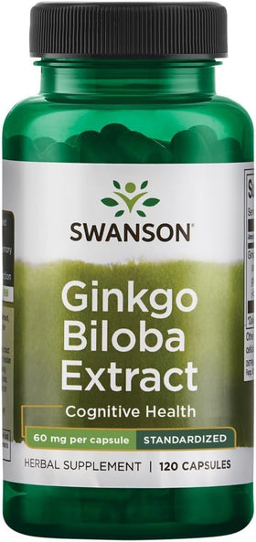 Swanson Ginkgo Biloba 120 capsules vue avant avec étiquette