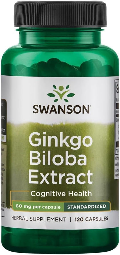 Swanson Ginkgo Biloba 120 capsules vue avant avec étiquette