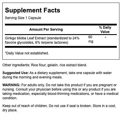 Swanson Ginkgo Biloba 240 Capsules étiquette et dosage