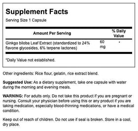 Swanson Ginkgo Biloba 240 Capsules étiquette et dosage