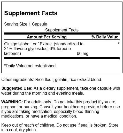 Swanson Ginkgo Biloba capsules ouvertes montrant l'extrait