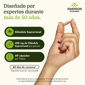 Swanson Glandulaire Surrénal 350 mg Capsules - prise avec de l'eau