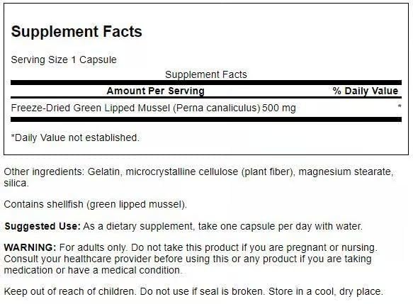 Swanson Green Lipped Mussel 500mg capsule ouverte