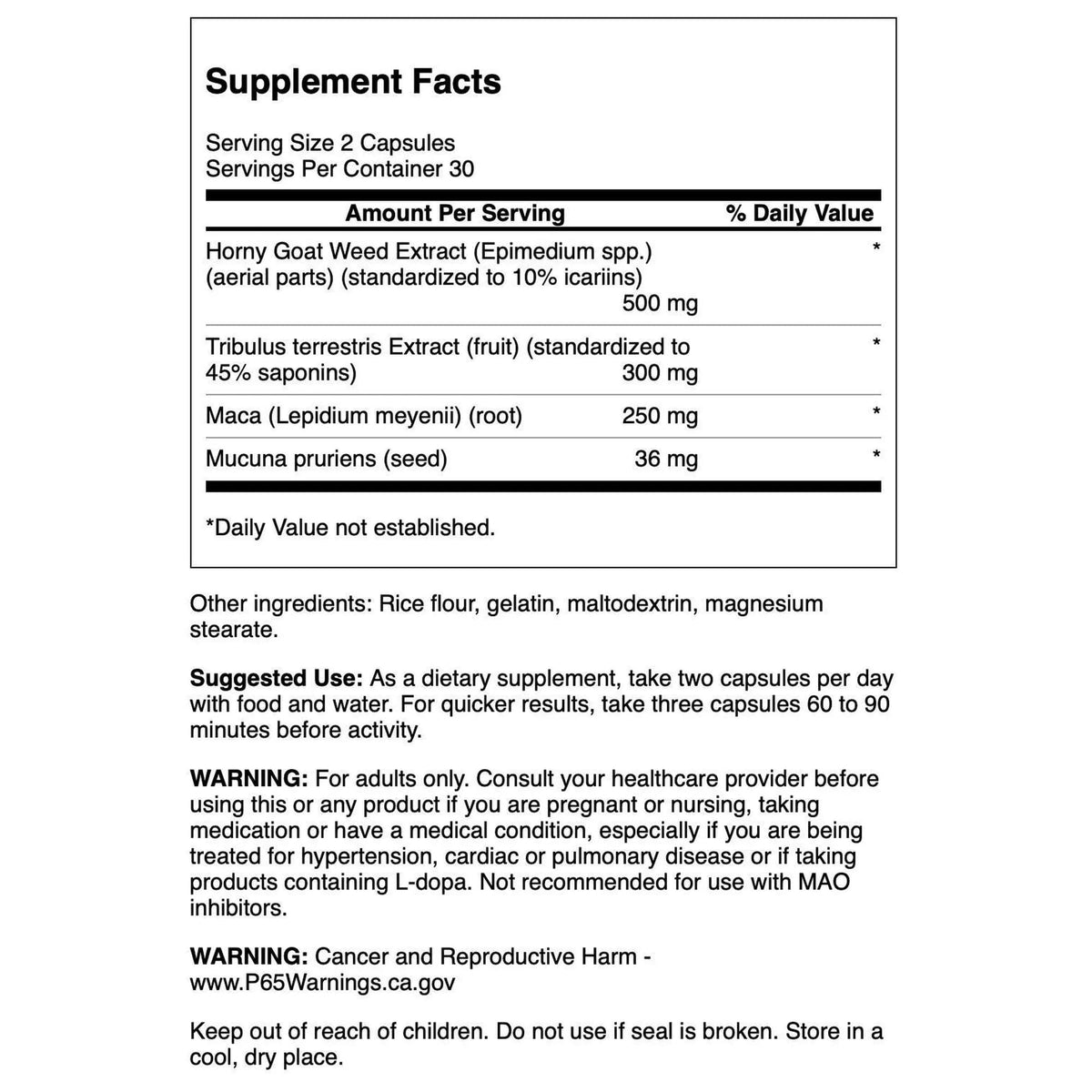 Swanson Horny Goat Weed Complex 60 capsules vue arrière