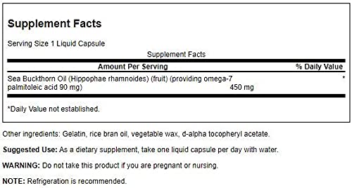 Swanson huile Omega-7 450 mg capsules liquides avec des ingrédients