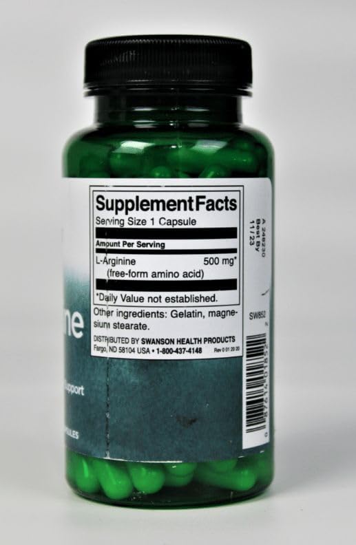 Swanson L-Arginine 500 mg Capsules sur une table