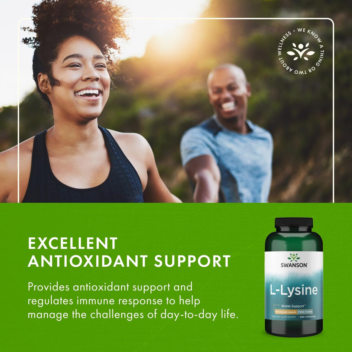 Swanson L-Lysine 500 mg avec capsules sur une table